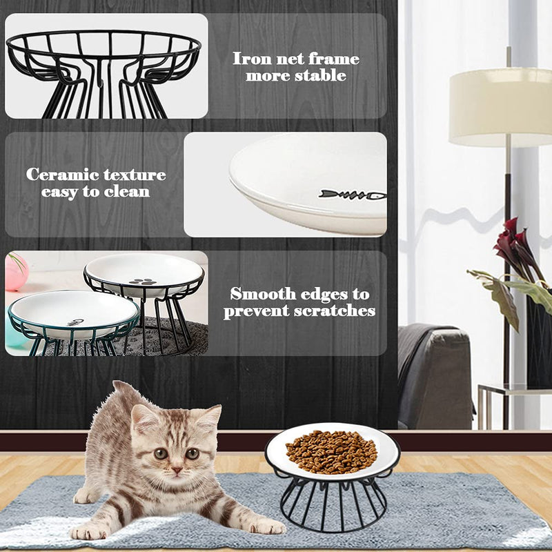 Wellbro Cat Bowls, Elevated Cat Bowl, Raised Ceramic Cat Dish with Metal Stand, Pet Water or Food Feeding Station for Indoor Cats, Kitten, Puppies and Small Dogs, Dishwasher Safe Raised Cat Bowl - BeesActive Australia