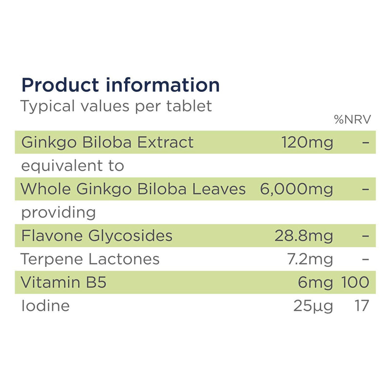 Healthspan Ginkgo Biloba 6,000mg | High Strength | 180 Tablets | Iodine | Vitamin B5 | Flavone Glycosides | Vegan - BeesActive Australia