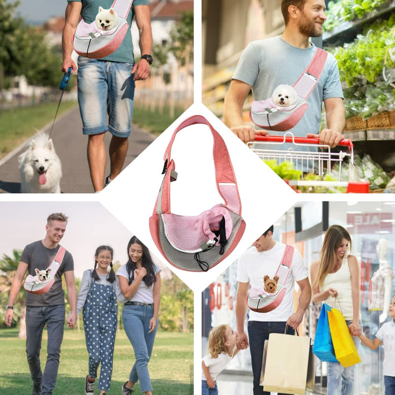 FEimaX Pet Dog Sling Carrier Puppy Pet Slings Bag for Small Dogs Cats Satchel Carriers Breathable Mesh Hand Free with Adjustable Strap Doggie Crossbody for Outdoor Travel Pink - BeesActive Australia