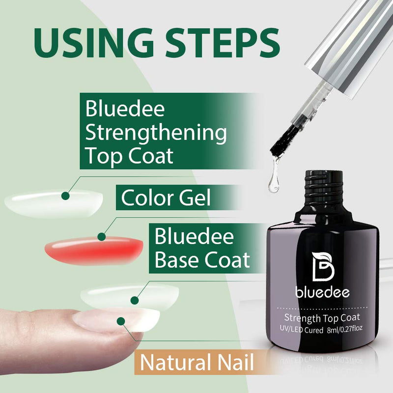 Bluedee Gel Base and Top Coat Gel Nail Polish No Wipe Top Coat High-glossy Finish Super Long Lasting and Anti-wear Soak off UV/LED Use For Home Manicure or Nail Salon - BeesActive Australia