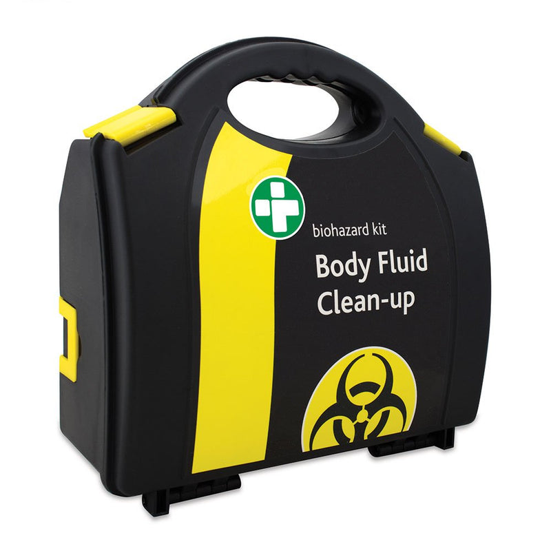 Reliance Medical - Biohazard Body Fluid Clean-Up Kit - 2 Single Application Packs- Black/Yellow Wall Mountable Box & Lewis-PLAST Premium First Aid Kit, 90 Count (Pack of 1) 2 Application Body Fluid Clean up Kit + Premium First Aid Kit - BeesActive Australia