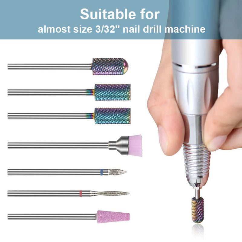 Bulex 7pcs Nail Drill Bits for Acrylic Nails, Professional Tungsten Carbide 3/32 Little Nail Drill Bit Set for Gel Nails Cuticles - BeesActive Australia