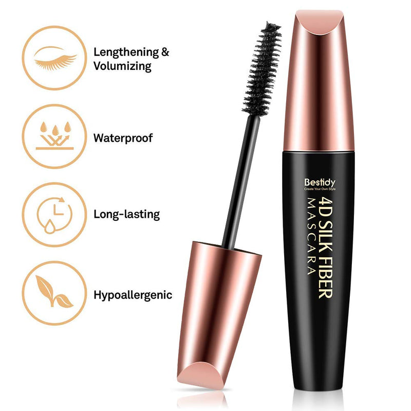 Bestidy 4D Silk Fiber Lash Mascara, Fiber Mascara, 4D Silk Fiber Eyelash Mascara, Best for Thickening & Lengthening, Waterproof, Long-Lasting, Lasting All Day, Waterproof, Smudge Proof Eyelashes - BeesActive Australia