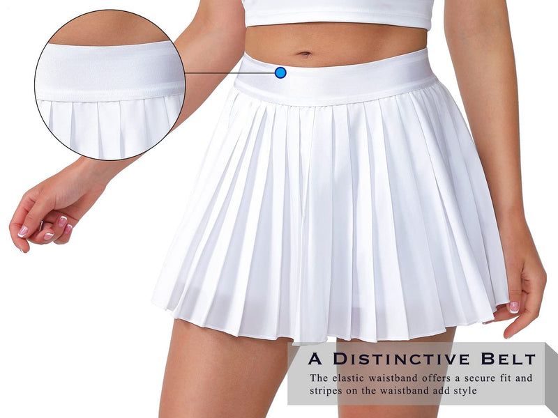 Eleloveph Women's Pleated Tennis Skirt-Flowy Athletic Design,Suitable for Golf, Skater, Running Sports White Medium - BeesActive Australia