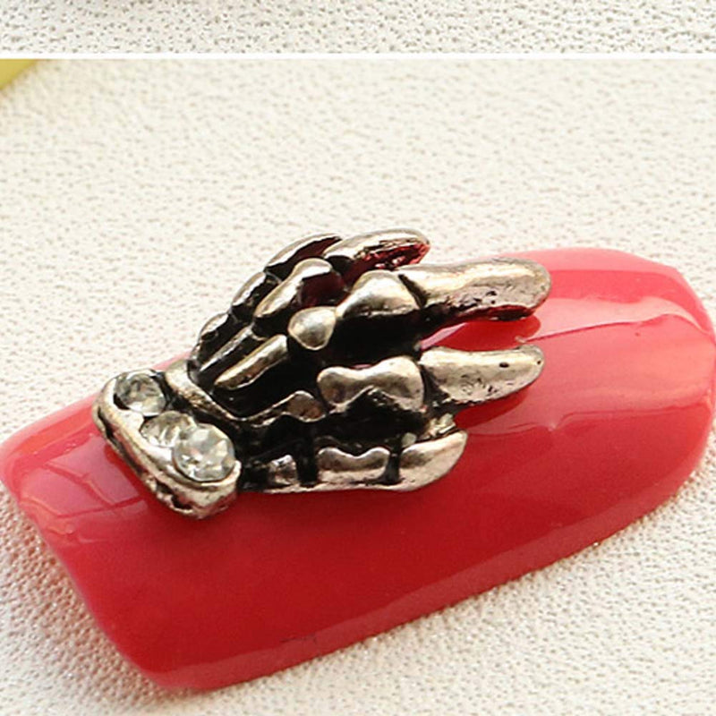 Lookathot 10PCS 3D Skull Hand Diamond Dills Pearls Nail Art Decals Metallic Studs Rhinestones Alloy Manicure DIY Decoration Tools Halloween (Glod(10pcs/set)) Glod(10pcs/Set) - BeesActive Australia