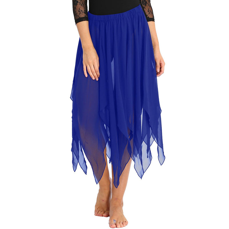[AUSTRALIA] - ACSUSS Womens Belly Dance Chiffon Skirt Asymmetric Side Split Maxi Skirts Costume Blue 