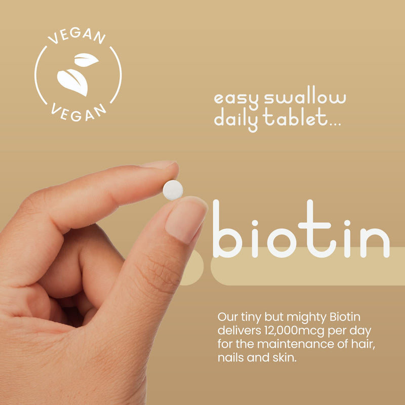 Biotin for Hair Growth, Skin and Nails - 12,000mcg High Strength - 365 Tablets (1 Year Supply) - Enriched with Coconut Oil Powder - Natural D-Biotin (Biologically Active) - Made in UK by VitaBright - BeesActive Australia