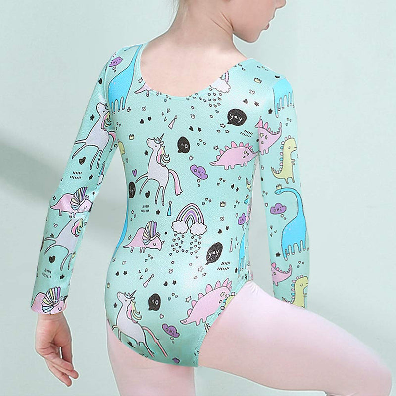 [AUSTRALIA] - Gymnastics Leotards for Girls Unicorn Pink Purple Sparkly Dancewear Activewear Quick Dry 4-5T Long Sleeve-dinosaur 