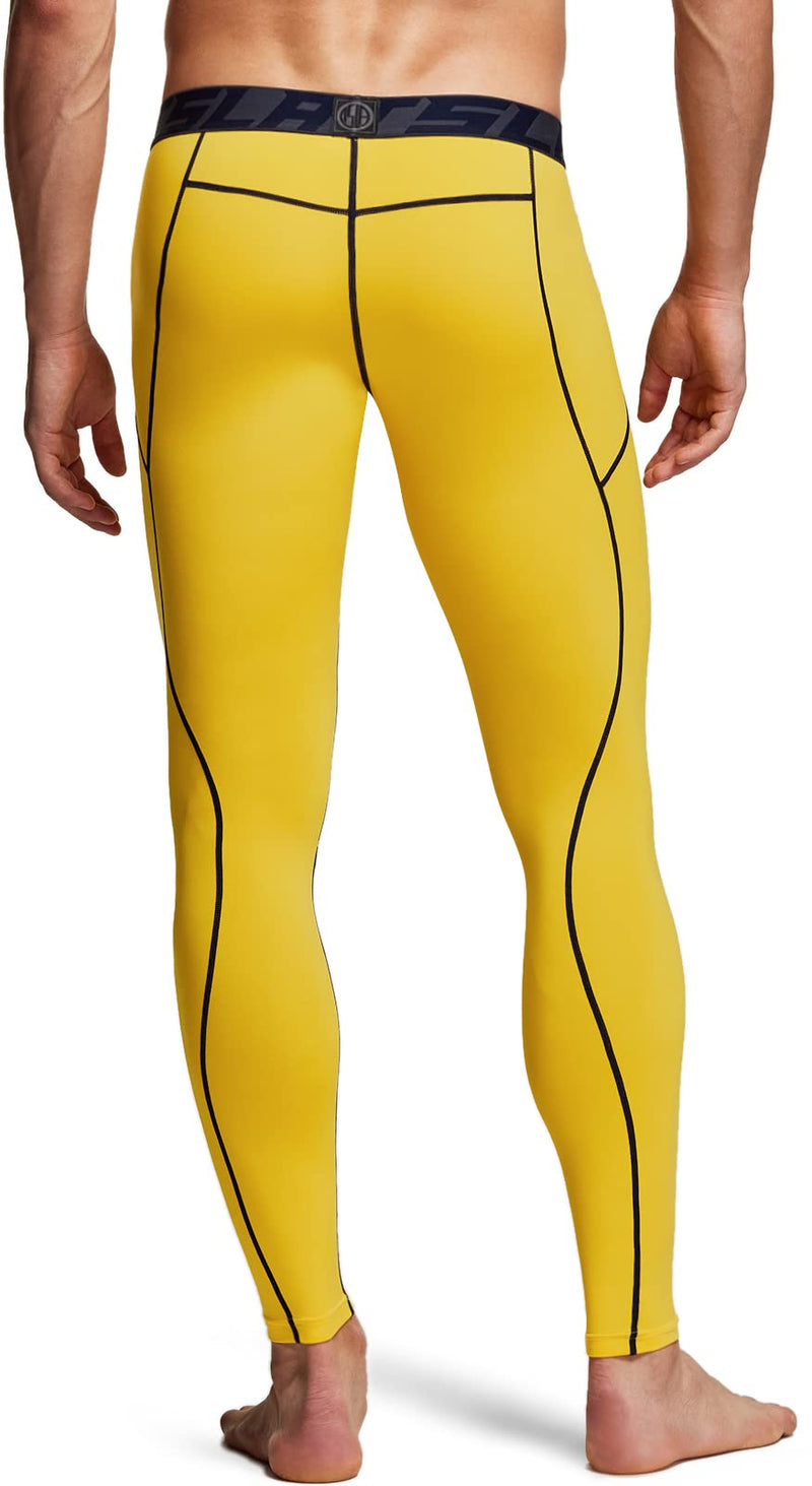 TSLA 1 or 2 Pack Men's Thermal Compression Pants, Athletic Sports Leggings & Running Tights, Wintergear Base Layer Bottoms Medium 2pack Tights Black&charcoal/ Yellow - BeesActive Australia