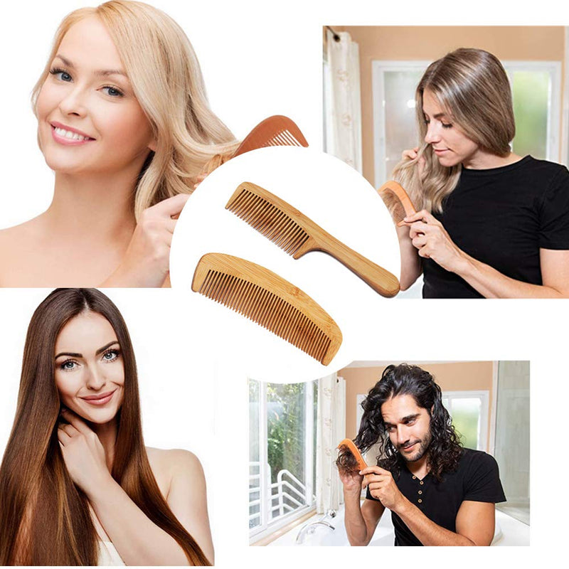Hair Comb Wooden Salon Hairdressing Comb Curved Comb Fine Tooth Comb Set Moustache Grooming Brushes for Women Men and Girls 2 Pcs - BeesActive Australia