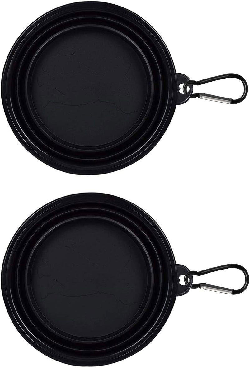 PetBonus 2-Pack Silicone Collapsible Dog Bowls, BPA Free Dishwasher Safe, Portable Foldable Expandable Travel Bowl, Food Water Feeding Cup Dish for Dogs Cats with 2 Carabiners Small Black + Black - BeesActive Australia