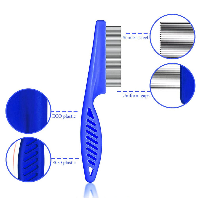SKYPIA 3 Packs Combs Double sided Pet Combs Grooming Flea Tick Lice Dandruff Removal Fine Tooth Hair Combs for Cats Dogs Puppy (Blue) Blue - BeesActive Australia