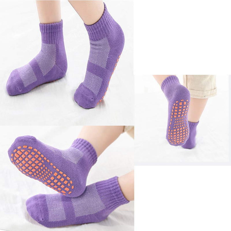 Leeshow 4Pairs Non Slip Trampoline Socks for Kids, Anti Skid Gripy Floor Socks for Exercises, Gym, Yoga and Pilates Yellow,orange,pink X-Small - BeesActive Australia