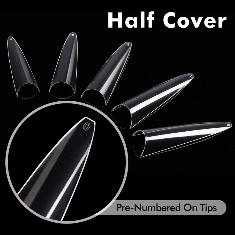 Nail Tips Stiletto - Clear Stiletto Nail Tips, 500pcs Acrylic Stiletto Nail Tips Long Shape Half Cover False Nail Tips with Box for Halloween Nail Salon Home, 10 Sizes - BeesActive Australia