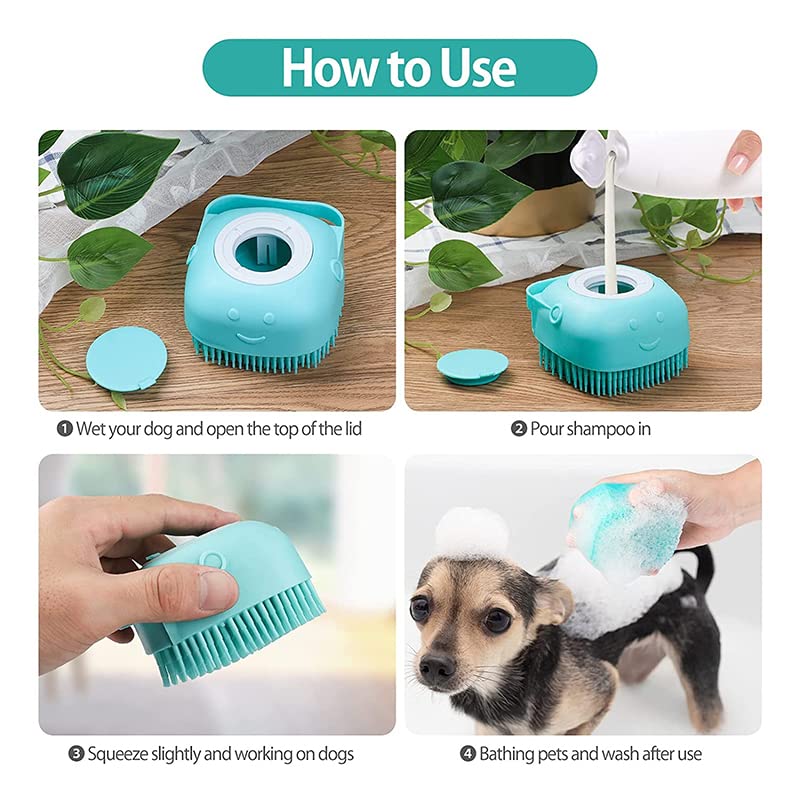 Dog Bath Brush Scrubber Soft Silicone Pet Grooming Brush Bath Shampoo Massage Dispenser Shower Brush For Short Long Haired Dogs And Cats (Blue+Pink) Set B - BeesActive Australia