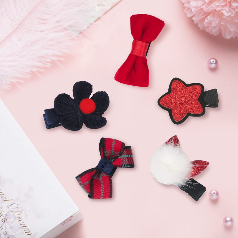 PetsHome Dog Hair Clips 5 Pcs Cat Dog Hair Bows Pet Hair Barrettes Crown Hair Pins Handmade Cute Patterns Dog Grooming Hair Accessories for Pet Cat Dog Red - BeesActive Australia