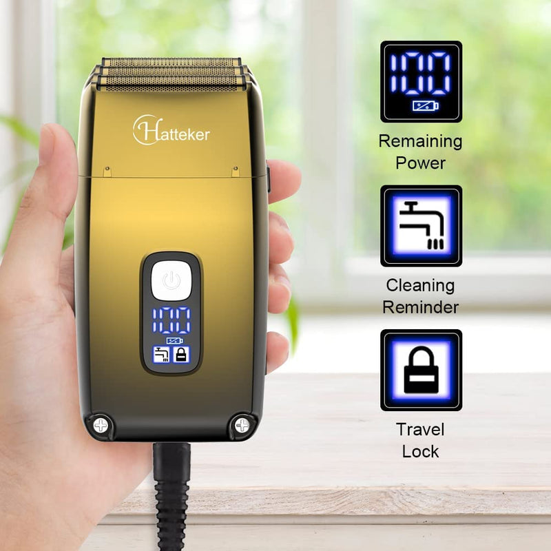 Hatteker Triple Blades Foil Shaver Electric Shaver Razor for Men Close Bald Head Barber Shaver Trimmer Waterproof Wet & Dry, Cordless, Gold - BeesActive Australia