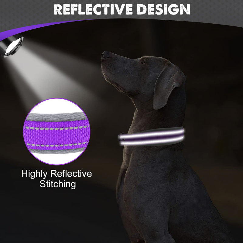 Joytale Neoprene Padded Dog Collar, 11 Colors, Reflective Wide Pet Collars with Durable Metal Belt Buckle, Adjustable Heavy Duty Nylon Dog Collar for Small Medium Large Extra Large Dogs Large (Pack of 1) Purple - BeesActive Australia