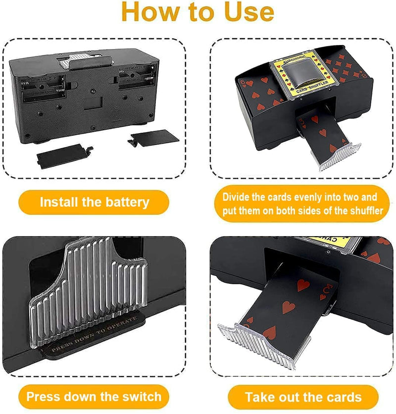 Nileole 2 Decks Automatic Card Shuffler, Built-in Rechargeable Battery-Powered Electric Shuffler for UNO, Phase 10, Skip-Bo, Texas Hold'em, Poker, Home Card Games 1-2 Deck Built-in Rechargeable Battery-powered - BeesActive Australia