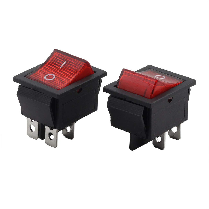 [AUSTRALIA] - Longdex 2pcs AC 250V 16A ON/OFF Boat Rocker Switch Small Appliances Power Switch 2 Position I/O 4Pin DPST Red Button Switch with Light 