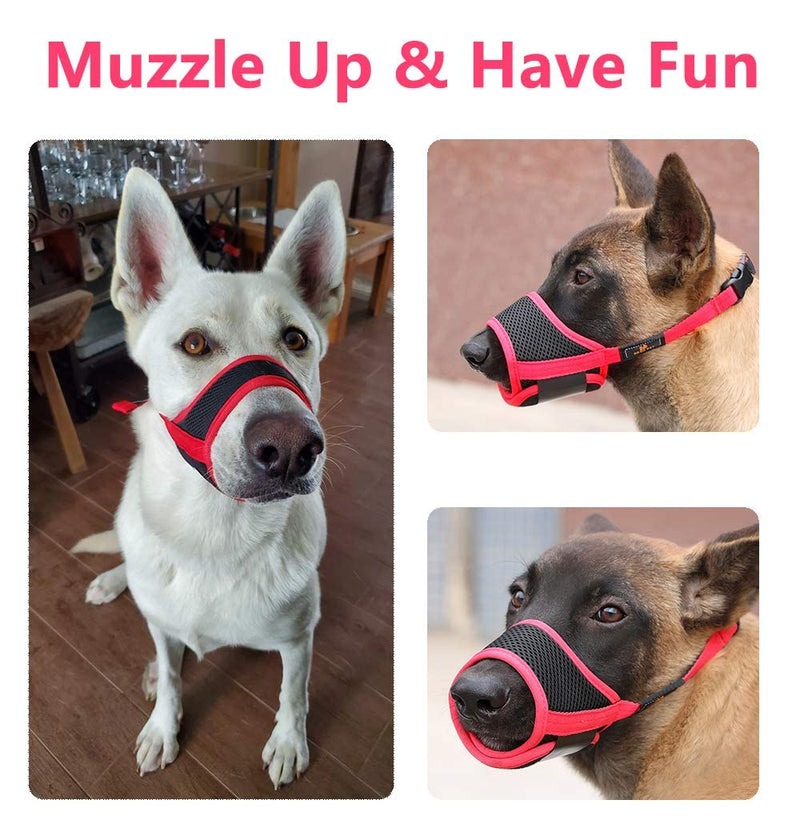 Dog Muzzle Anti Biting and Chewing, with Comfortable Mesh Soft Fabric and Adjustable Strap, Suitable for Small, Medium and Large Dogs XS Red Trim - BeesActive Australia