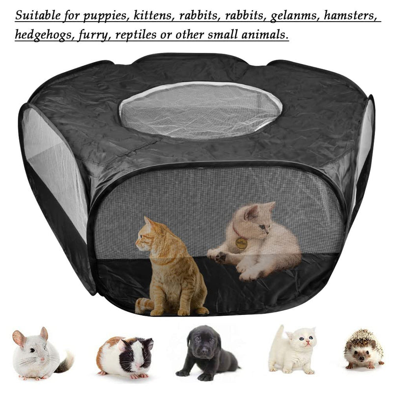 Small Animal Plaype, Breathable Pet Playpen Cage Tent Portable Fence Tent with Zippered Cover Pet Playpen for Puppy/Kitten/Rabbit/Hamster/Chinchillas/Guinea Pig Outdoor Indoor Black - BeesActive Australia