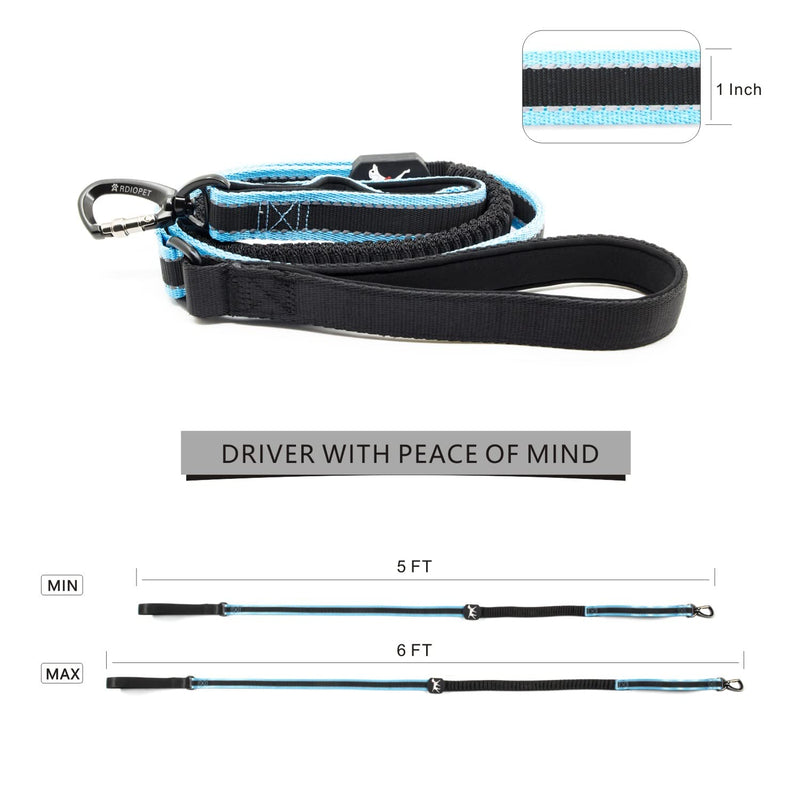 Dog Leash, 5-6 Ft Reflective Dog Walking Training Shock Absorbing Bungee Leashes, 2 Padded Traffic Handle Extra Control, for Medium and Large Duty Dogs Blue_Leash - BeesActive Australia