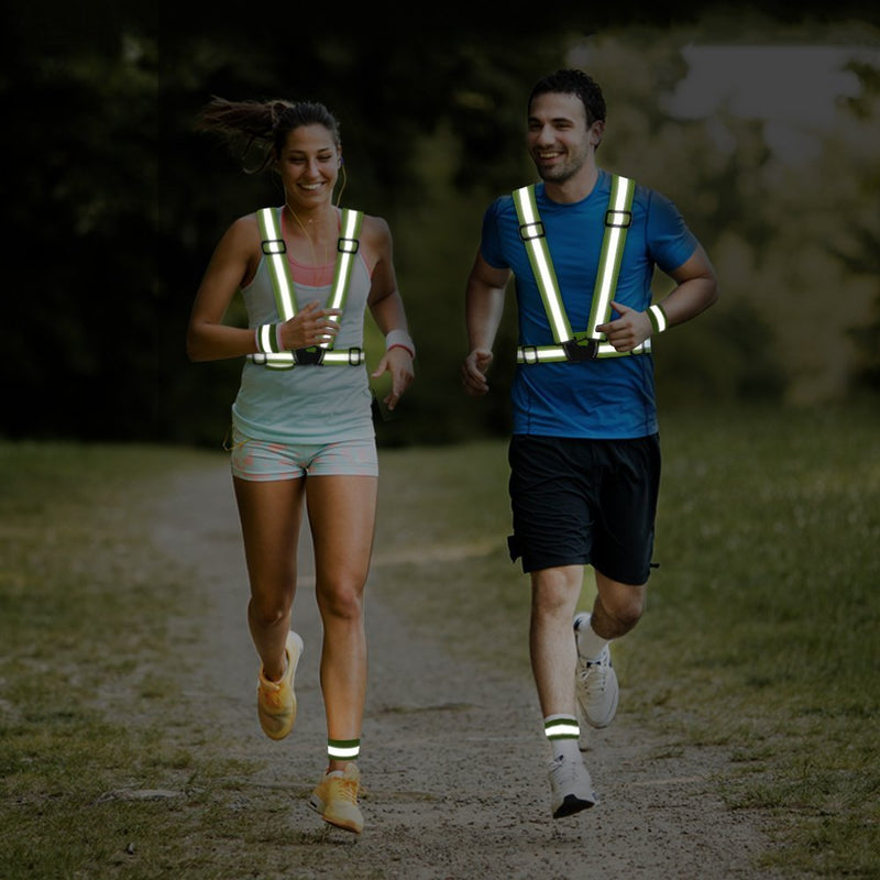 SAWNZC Running Reflective Vest Gear 2Pack, Adjustable Safety VES High Visible Reflective Belt Straps for Night Running Outdoor Cycling Motorcycle Dog Walk Jogging Fluorescent Green+pink - BeesActive Australia