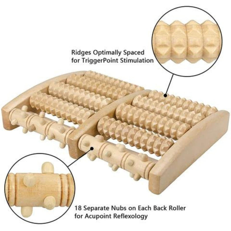 Clever Design Wooden Foot Massager Roller - Ease Plantar Fasciitis, Heel Arch, Feet, Muscle Pain Relief, Stimulate, Relaxation, Diabetic, Neuropathy, Reflexology, Unisex, Compact Gift & Aid, All Ages - BeesActive Australia