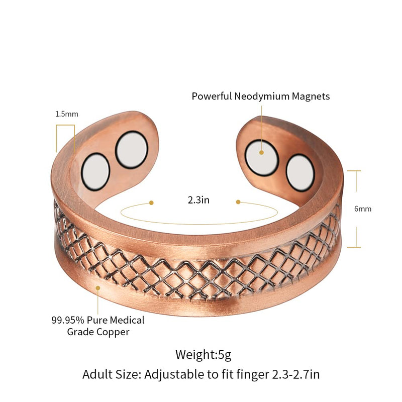 Grid Design Pure Copper Ring for Ladies, Magnetic Rings with 4 Magnets Adjustable Size, Gift for Mom Wife Girlfriend - BeesActive Australia