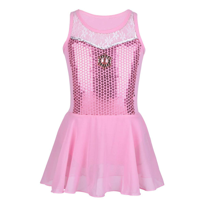 [AUSTRALIA] - easyforever Kids Girls Glittery Sequin Camisole Leotard Dress Gymnastic Ballet Dance Tutu Skirt Ballerina Dancewear Pink 5 / 6 