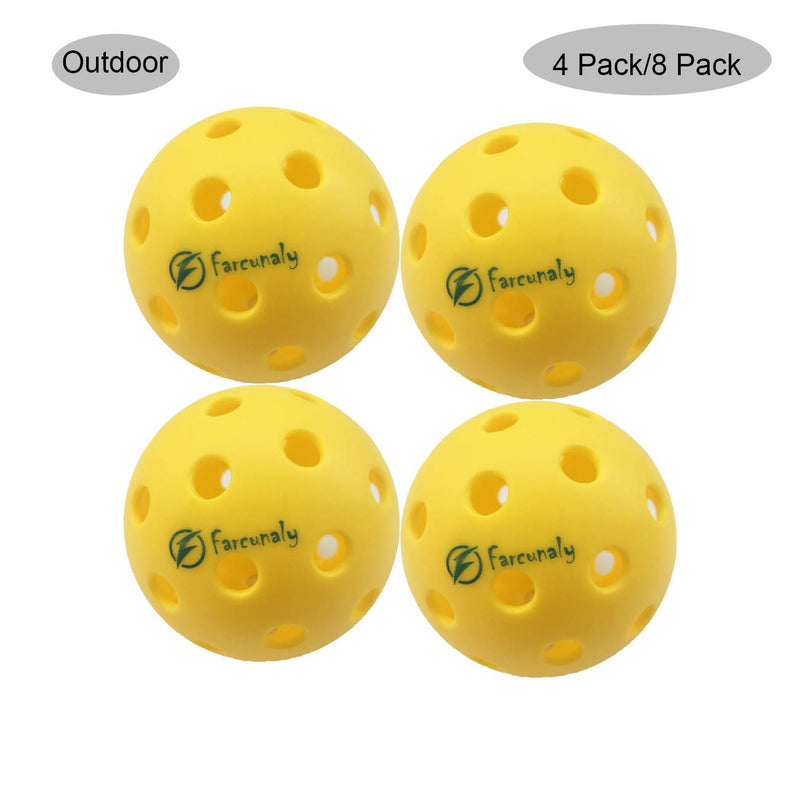 Pickleball Balls Farcunaly X1 40 Holes and X1 26 Holes, Durable Ball with Nice Bounce, Special Design for Outdoor and Indoor Courts (4 &8 Packs Available)- Bright Yellow 2 four packages - BeesActive Australia