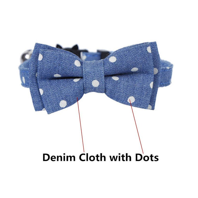 THAIN Cat Collar Breakaway with Bell and Bow Tie Safety Buckle with Name Tag Plaid Pattern Fruit Design Denim Dots Adjustable 7-11 inches for Kitten Cats - BeesActive Australia