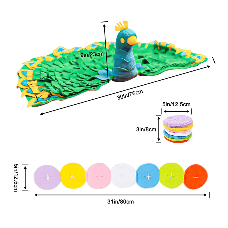 Pet Snuffle Mat, Dog Interactive & Mental Simulation Toy, Puppy Training, Brain Games, Slow Food Feeder, Busy Dog & Cat, 1 Peacock Mat + 1 Macaron Toy - BeesActive Australia
