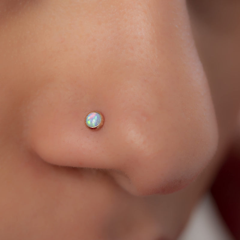 14K Gold Filled Nose Stud - Simple 22 Gauge L-Shape Nose Stud With Light Blue Opal - Unique Gold Nose Pin - Handmade Body Jewelry for Women Men - Unisex Nose Piercings - BeesActive Australia