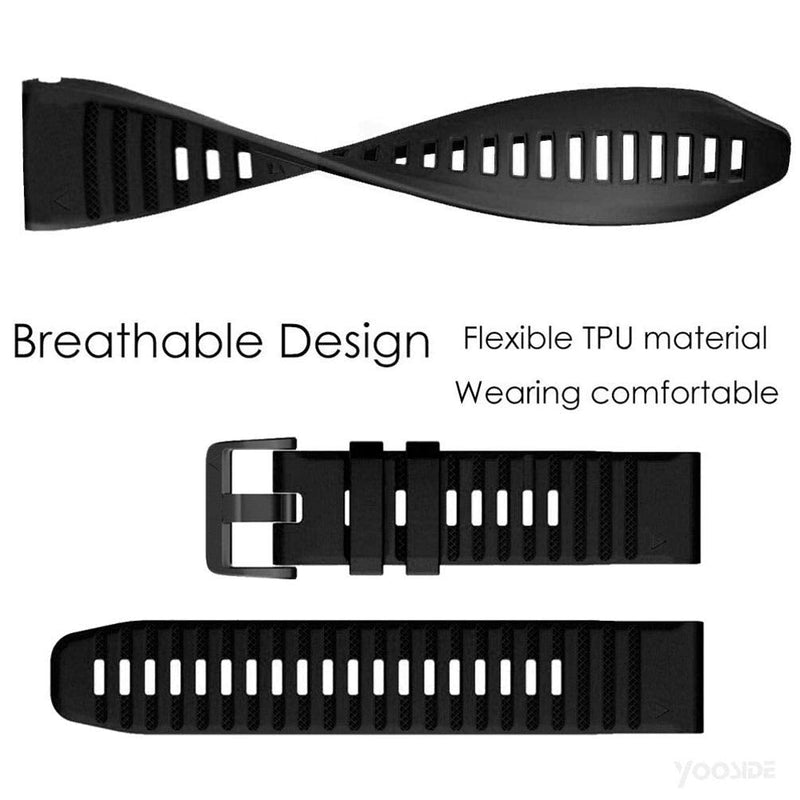 YOOSIDE Quick Easy Fit Watch Band for Garmin Fenix 6X Pro/Sapphire,26mm Soft Non-allergenic Silicone Sport Waterproof Wristband Strap for Garmin Fenix 5X/5X Plus,Fenix 3,Quatix 3,Tactix Bravo(Black) - BeesActive Australia