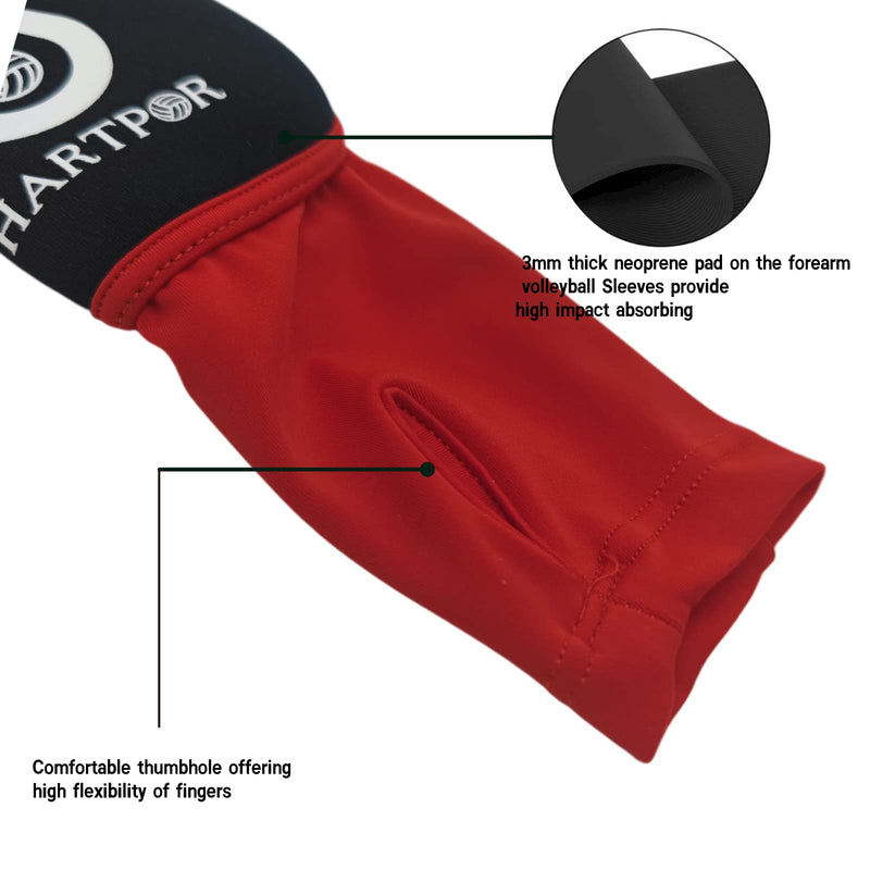 Volleyball Arm Sleeves Passing Forearm Sleeves with Protection Pad and Thumbhole for Youth Protect Arms from Sting 1 Pair Red 10“ - BeesActive Australia