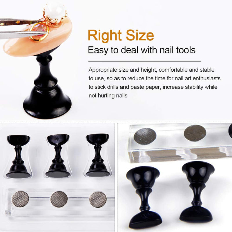 2 Sets Acrylic Nail Art Holder Practice Display Stand with 102Pcs White Reusable Adhesive Putty, Kalolary Magnetic Nail Art Tips Holders Training DIY Display Practice Stands(Black and White) - BeesActive Australia