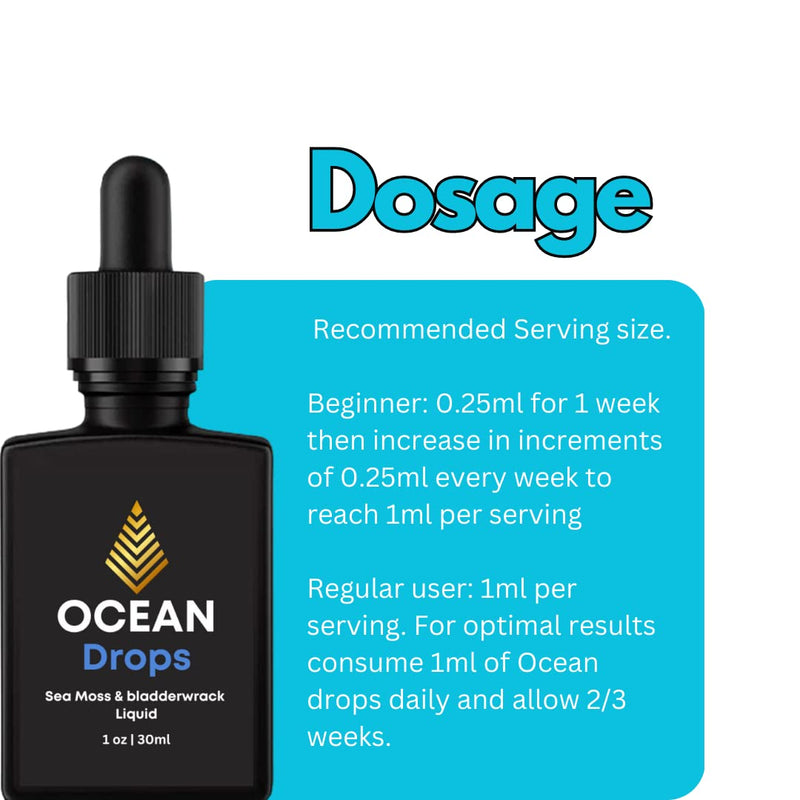 Ocean Drops | Four Times More Powerful Than Gel | 2000mg Sea Moss & 450mg Bladderwrack Per 1ml | 30ml Organic Irish Sea Moss & Bladderwrack | High Potency, Vegan, Non GMO and All Natural - BeesActive Australia