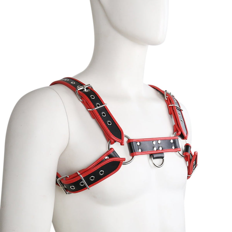 Men Harness PU Leather Harness Adjustable Buckle Body Chest Harness Costume Red - BeesActive Australia