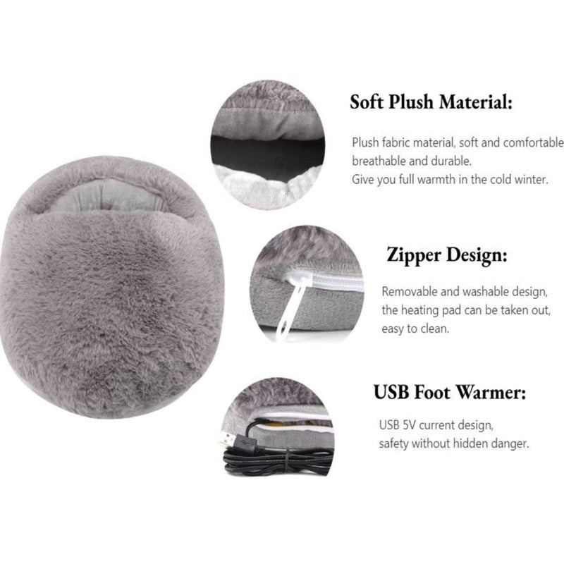USB Foot Warmer, Electric Heated Feet Warmers Heating Shoes for Winter Office Heating Plush Shoes Temperature: 50?-60 ?(Grey) Grey - BeesActive Australia