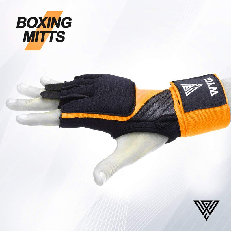 [AUSTRALIA] - WYOX Boxing Wraps MMA Gloves Inner Boxing Gloves for Women & Men - EZ-Off & On - Thick Knuckle Padding - Breathable Fabric Orange L-XL 