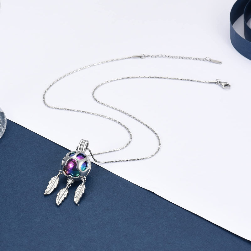 constantlife Dreamcatcher Urn Necklace for Ashes Pet Cremation Jewelry 316L Stainless Steel Hollow Paw Locket Memorial Pendant Dog Cat Keepsake Gift for Women Men Silver-Colorful - BeesActive Australia