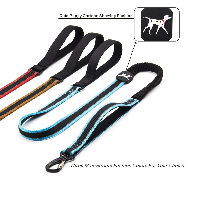 Dog Leash, 5-6 Ft Reflective Dog Walking Training Shock Absorbing Bungee Leashes, 2 Padded Traffic Handle Extra Control, for Medium and Large Duty Dogs Blue_Leash - BeesActive Australia