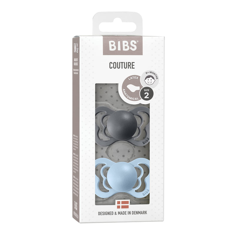 BIBS Pacifiers - Couture Collection | BPA-Free Baby Pacifier | Made in Denmark | Set of 2 Iron/Baby Blue Color Premium Soothers | Size 6-18 Months - BeesActive Australia
