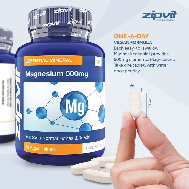Magnesium 500mg, 90 Vegan Tablets. 3 Months Supply. Supports Muscle and Bone Health. Vegan Formula Magnesium Supplement. Magnesium Jar of 90 - BeesActive Australia
