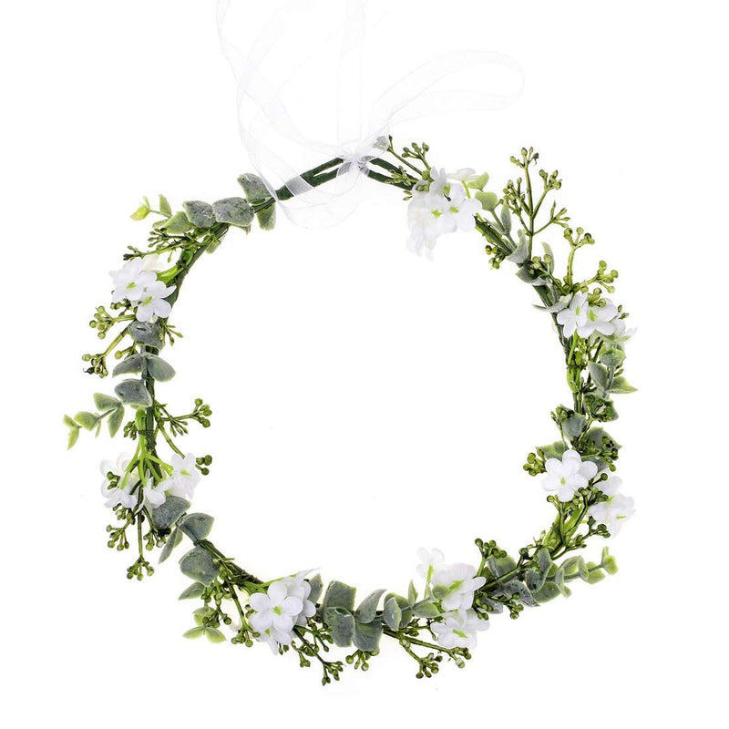 Merroyal Girls Flower Crown Floral Headpiece Floral Crown Wedding Festivals Photo Props (Green Leaf and White) Green Leaf and White - BeesActive Australia