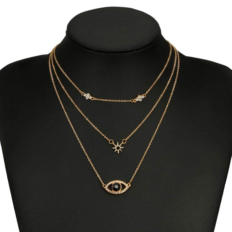 Adflyco Boho Layered Evil Eyes Choker Necklaces Gold Crystal Star Pendant Necklace Chain Jewelry Adjustable for Women and Girls - BeesActive Australia