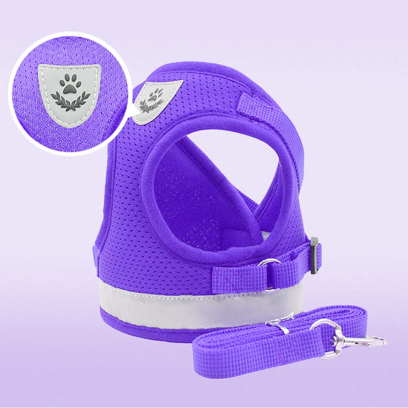 meioro No Pull Dog Harness,Reflective Adjustable Puppy Vest Harnesses with Leash Soft Padded Mesh,Lightweight Escape Proof Pet Harnesses for Small Medium Dog Cat X-Small Purple - BeesActive Australia