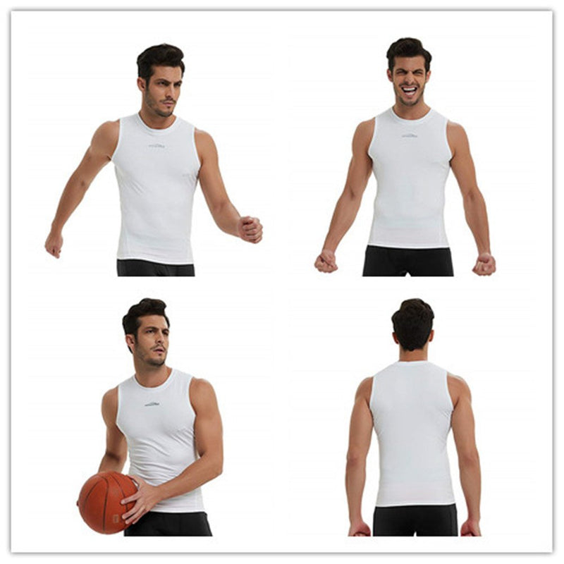 COOLOMG Men's Athletic Sleeveless Tank Top Body Shaper Slimming Muscle Vest Quick-Dry Undershirts Compression Elastic Sports Shirts for Men White Large - BeesActive Australia